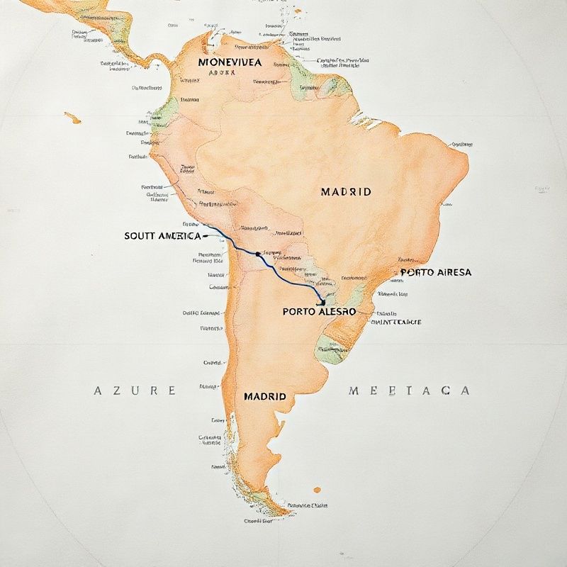 Mapa de América del Sur con rutas logísticas desde Montevideo